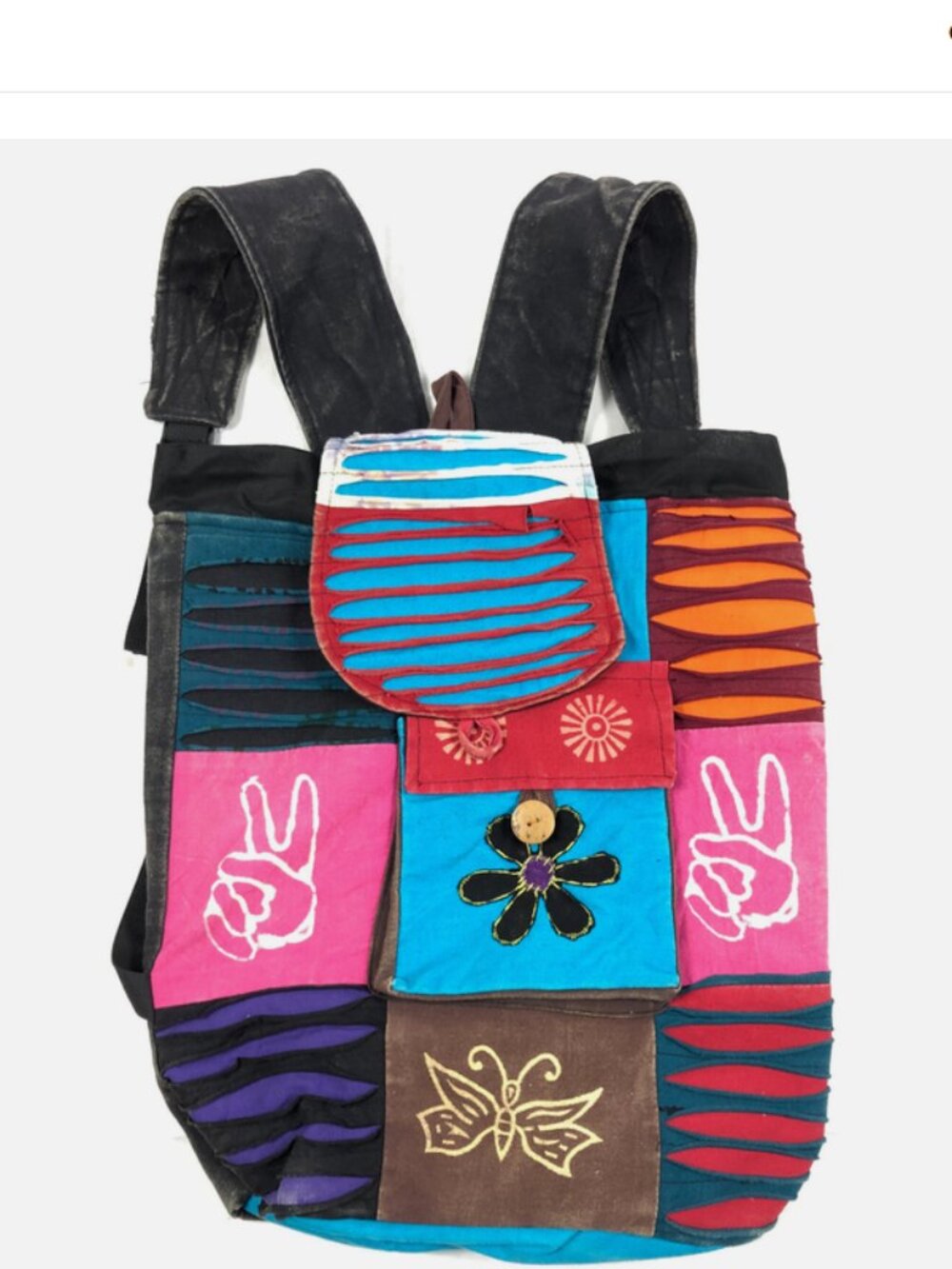 Nepal Bucket Back Pack Rising International Multi Color Razor Cut Peace Sign - Picture 5 of 5
